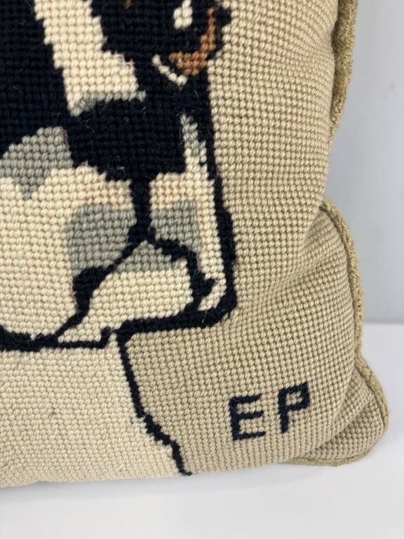 Folk Art Boston Terrier Needlepoint Pillow - 2