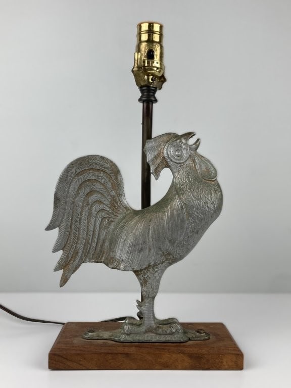Mid-Century Cast Metal Rooster Table Lamp - 2