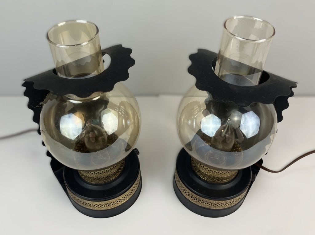 Pair of Mid-Century Modern Glass Hurricane Lamps - 2