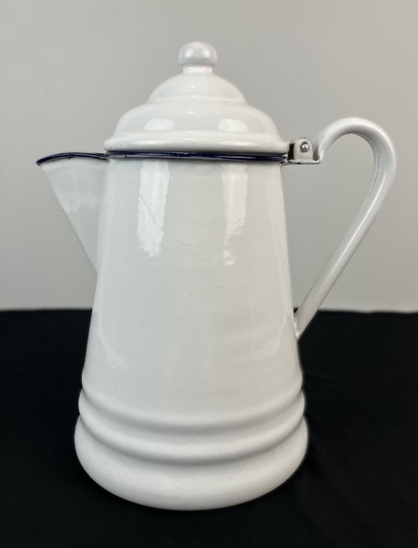 White Enamelware Coffee Pot - 5