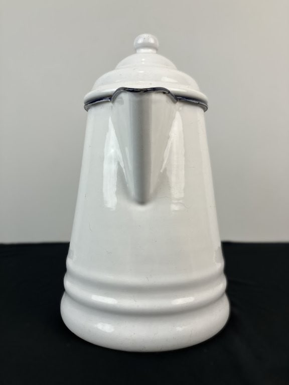 White Enamelware Coffee Pot - 6