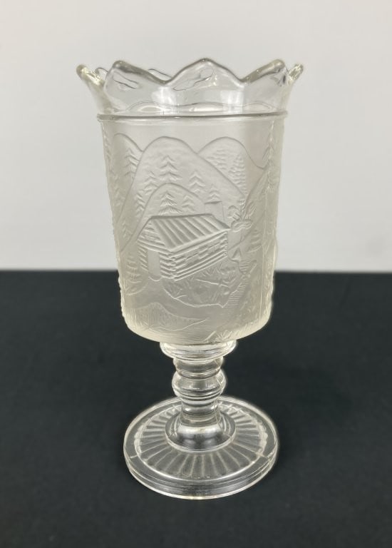 L.G. Wright Westward Ho Glass Open Spooner: Classic glass open spooner is a wonderful rendition of the iconic Westward Ho pattern, produced by the L.G. Wright Glass Company. Inspired by the rugged spirit of the American frontier, the intricate 