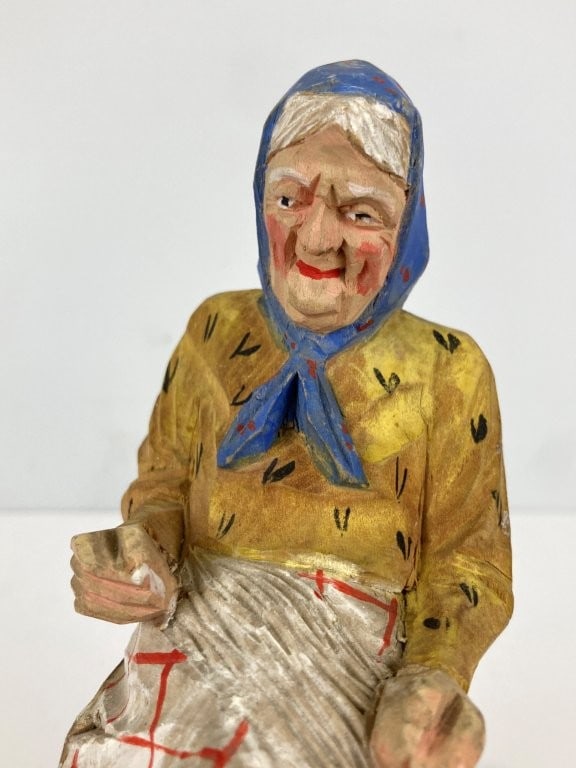 Folk Art Polychromed Grandma Wood Carving - 2