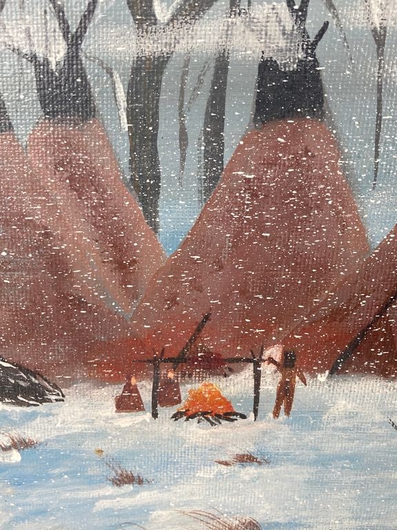Folk Art, Native American Winter Landscape, Painting - 3