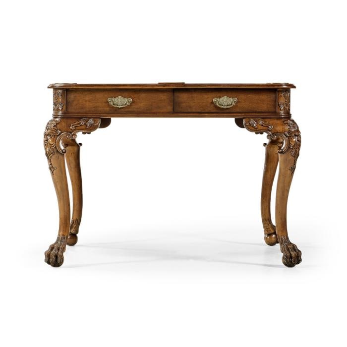 Jonathan Charles William Kent Style Square Games Table – Walnut wi kent style games table: Jonathan Charles William Kent Style Square Games Table Finish: Walnut Materials: Wood, Brass, Tan Leather Dimensions: (Dimensions not specified in the provided details) T