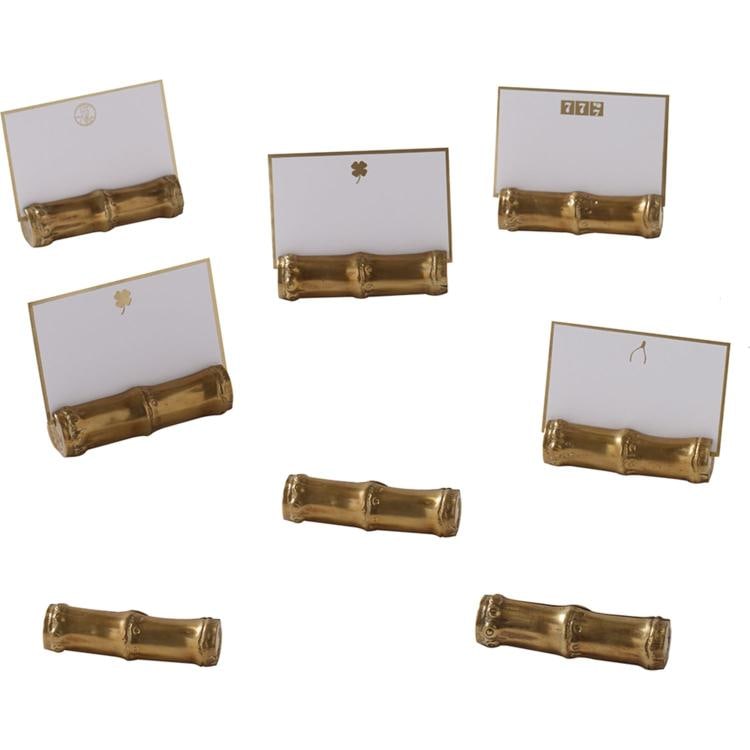 Maitland Smith Set of Eight Place Card Holders – Bamboo Motif, Cast Brass, (1 of 4)