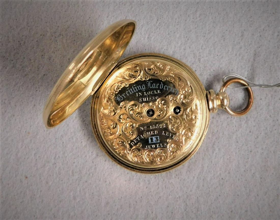 "Breitling" Goldplated Pocketwatch: "Breitling" Goldplated 13 Jewel Open Face Keywind Pocketwatch w/Exceptional Etchings