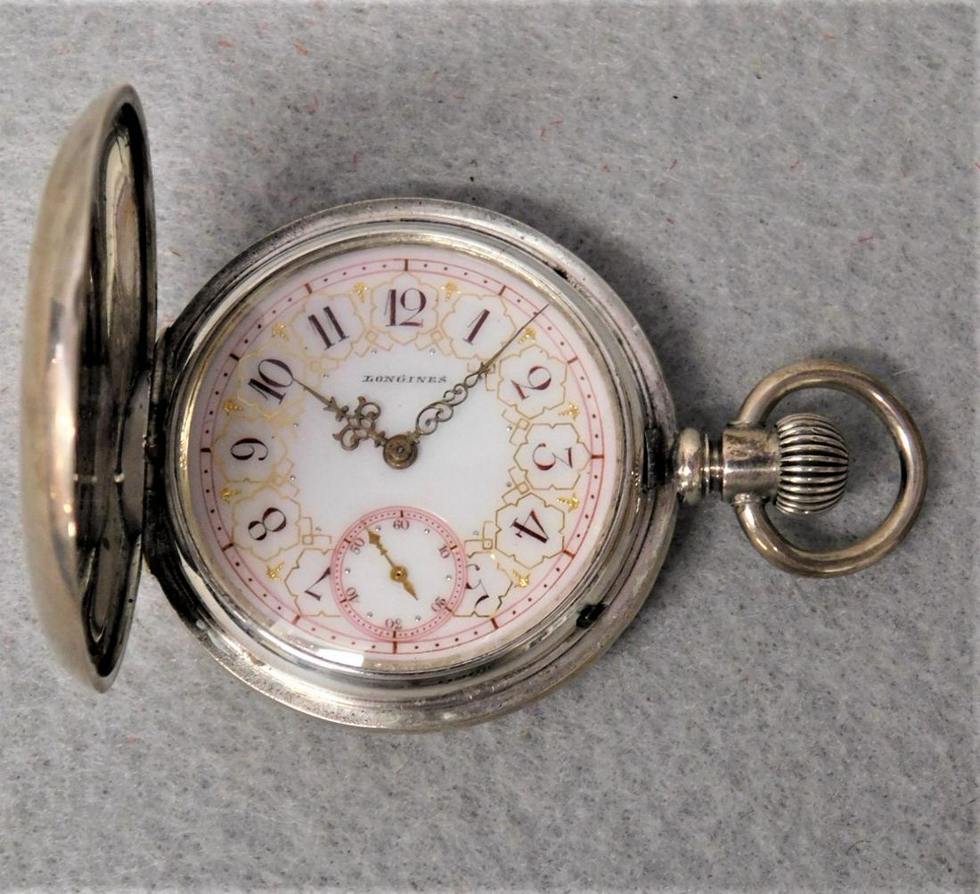 "Longines" Pocketwatch: "Longines" Hunter Case Pocketwatch marked 935 w/Beautiful Handpainted Face