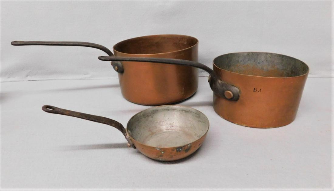 3 Copper Pots: Small, Medium & Lg. Copper Pots w/Handles