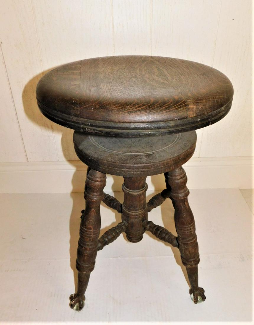Oak Piano Stool: Swivel Oak Piano Stool w/Glass Ball & Claw Ft.