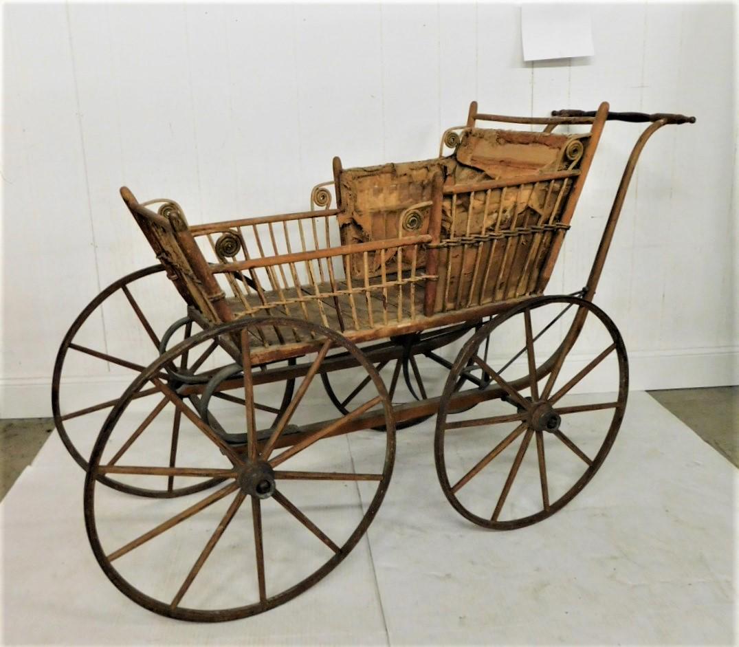Victorian Wicker Carriage: Victorian Wicker Hi-Wheel Baby Carriage/Stroller