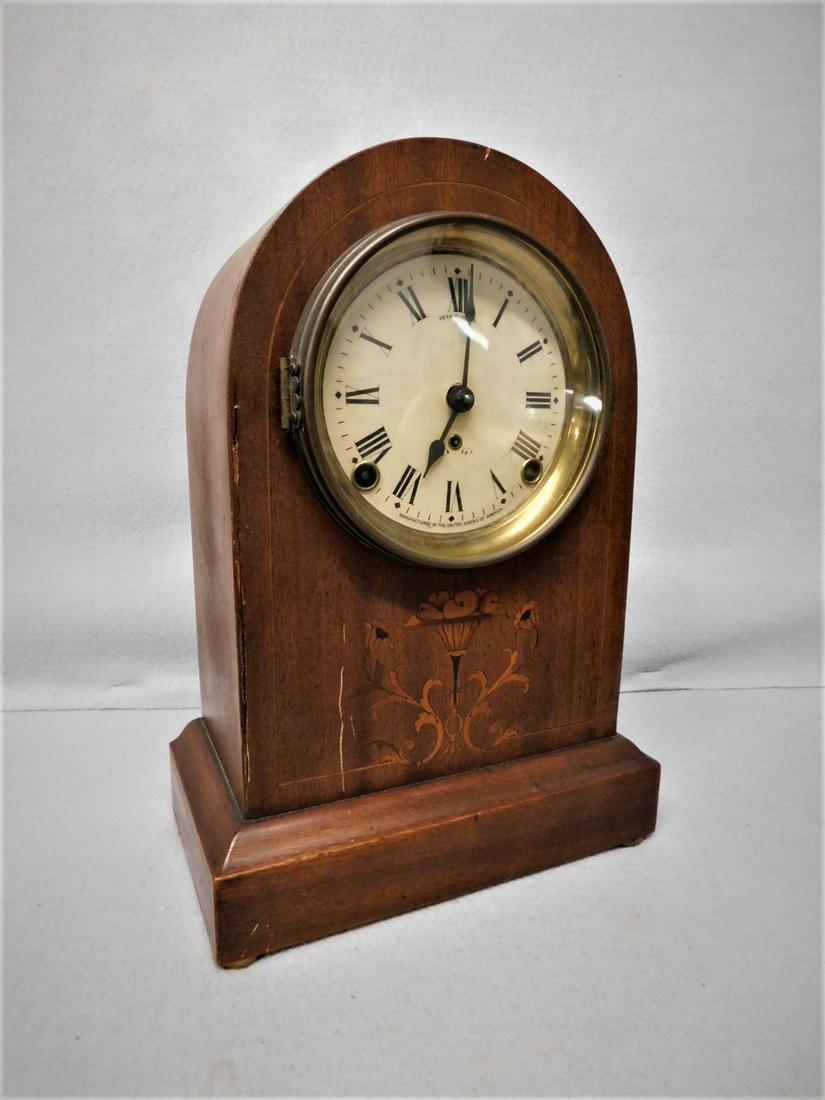 Shelf Clock: Seth Thomas Dome Top Shelf Clock w/Inlays & Chime on the Hour & Half Hr.