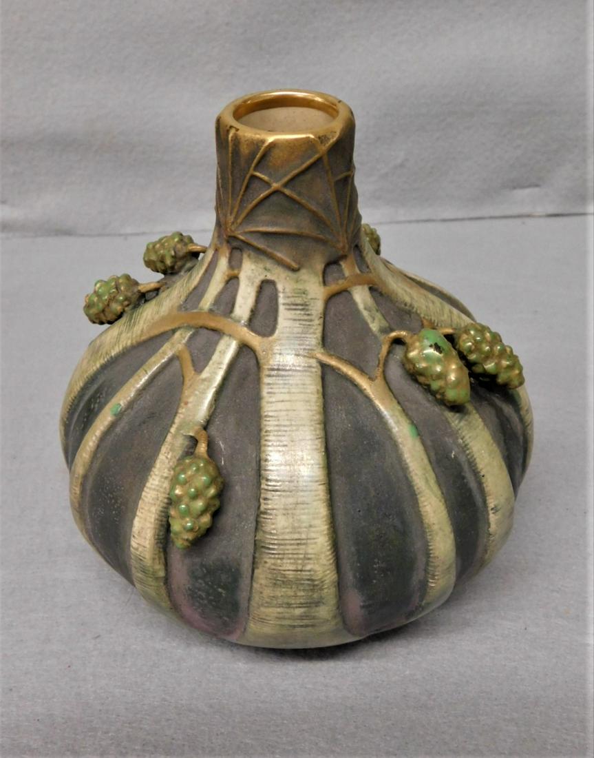 Amphora Vase: Amphora Vase 6in.H. "Terex" Austria Amphora Bulbous Vase w/Blackberry Adornments