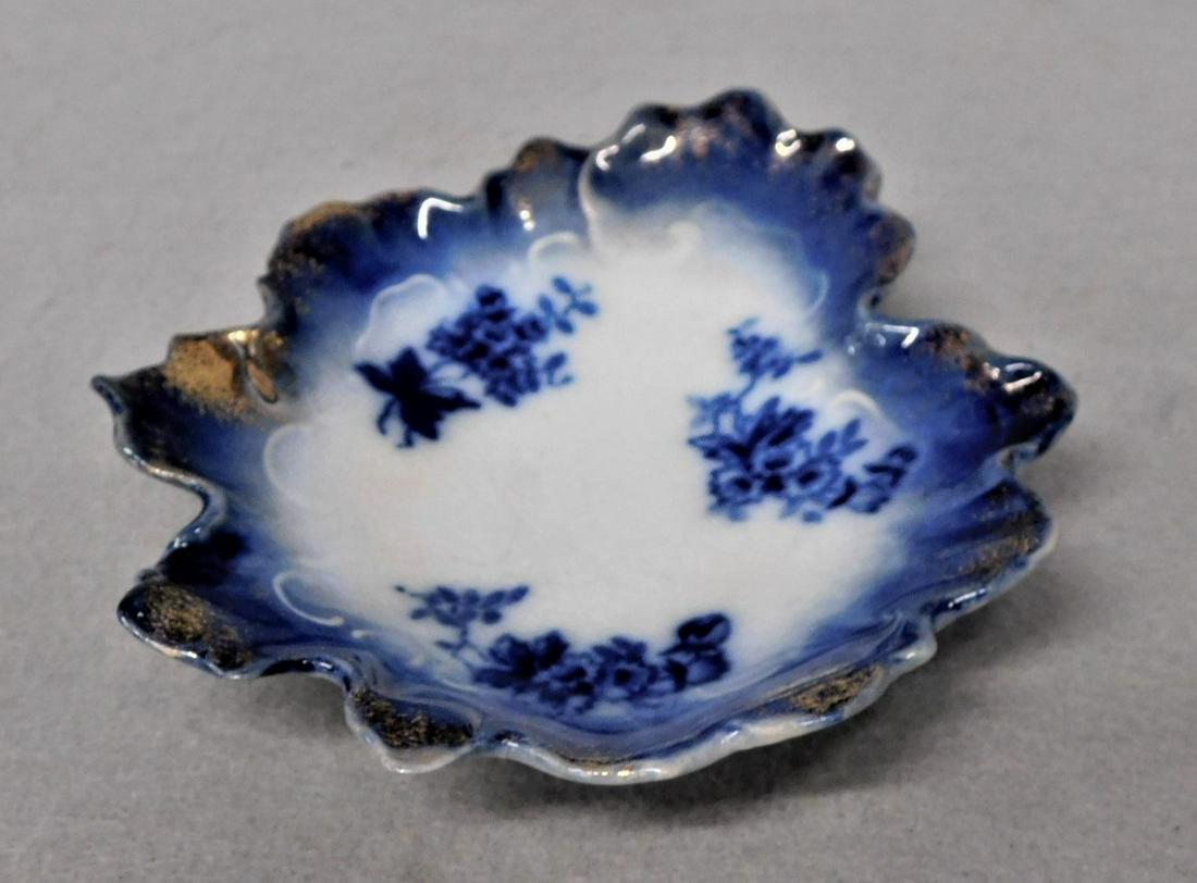 Flow Blue Dish: "La Belle" Flow Blue Shallow Dish - 6in.D. Leaf Shape