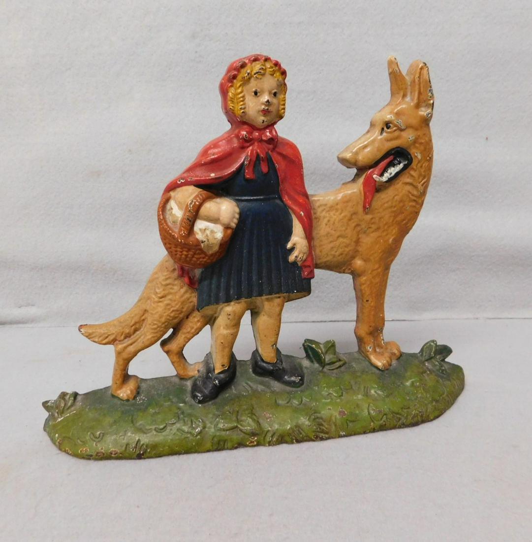 Red Riding Hood Doorstop: Cast Iron Red Riding Hood & Wolf Doorstop- 9 1/2in.Lx7in.H.