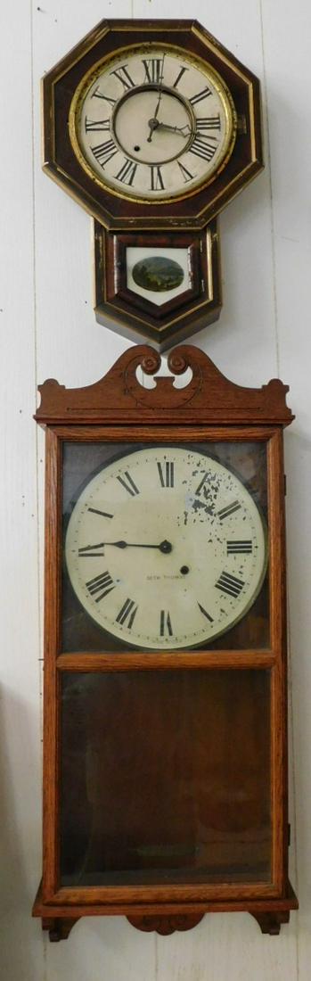 2 Wall Clocks: Lot of 2 Wall Clocks, as is, 1 - Lg. Regulator, 1 - Schoolhouse Regulator
