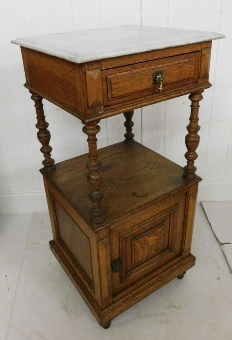 Oak MT Night Stand: 2 Tier Oak Marble Top Night Stand