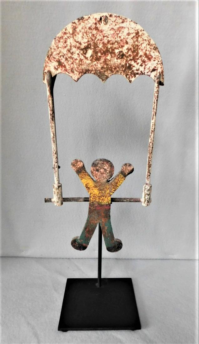 Early 20thC. "Man in a Parachute" Target: Early 20thC. Man in a Parachute Target in Good Cond. w/Custom Stand - 15 1/2in.H.x8 in W..