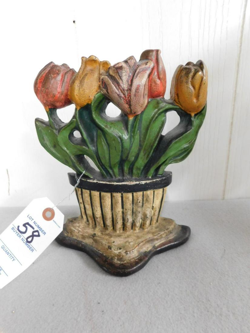 Early Iron "Potted Tulips" Doorstop: Early Iron "Potted Tulips" Doorstop in VG Cond. - 8 1/2in.H.x 7 1/2in.W.