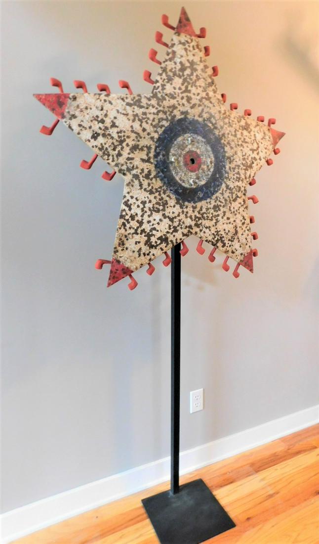 Early20thC. "Standing Spinner Star w/Clay Pipes" Target: Early 20th. Standing Colorful Spinner Star w/Clay Pipes Target w/Custom Stand in VG Cond. - 40in.H.x 40in.W., w/Std 78 1/2in.H.