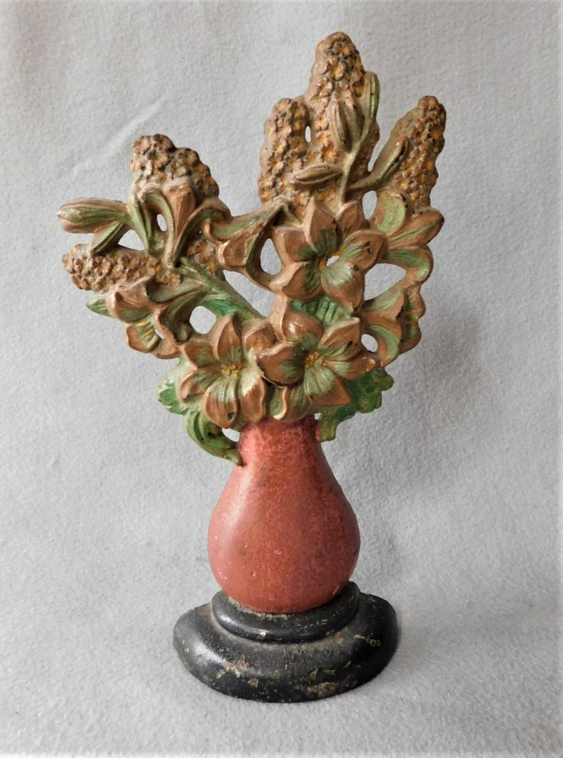 Iron "Lily & Hyacinths" in Vase Doorstop: ron Lily & Hyacinths in Vase Doorstop, Very Unique in VG Cond. - 10 3/4in.x 6in.W.