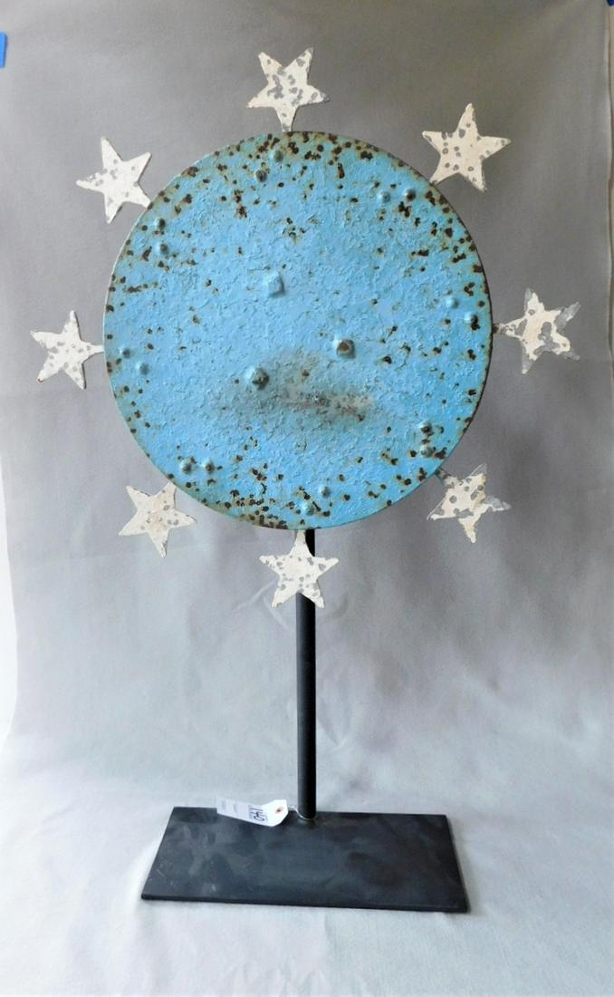 Early 20thC. "Disc" Target w/Stars: Early 20thC. Spinner Disc Target w/Stars w/Custom Std. in VG Cond. - 23 1/2in. Star-Star, Disc 16in.D.