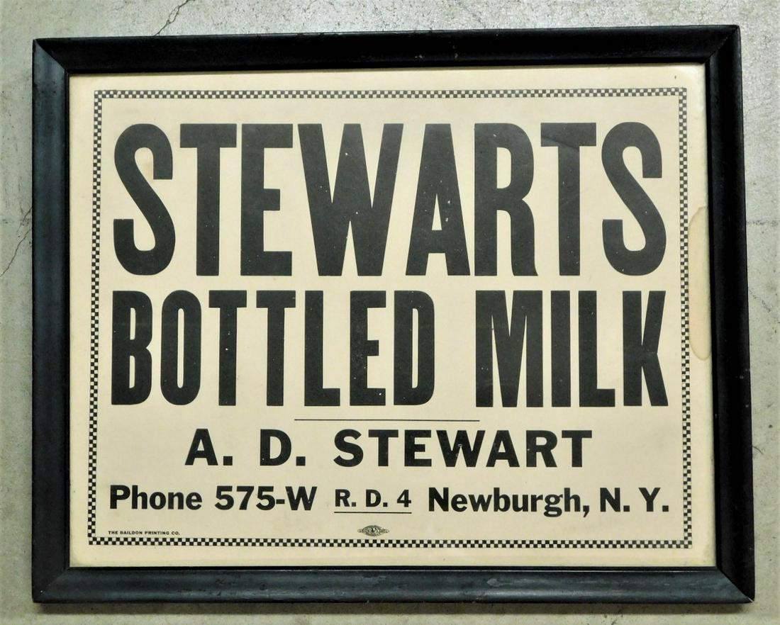 Stewart's Bottled Milk Advertising Sign: Stewart's Bottled MilkWooden Advertising Sign in VG Cond. - 12 1/4in.H. x 15 1/4in. W.