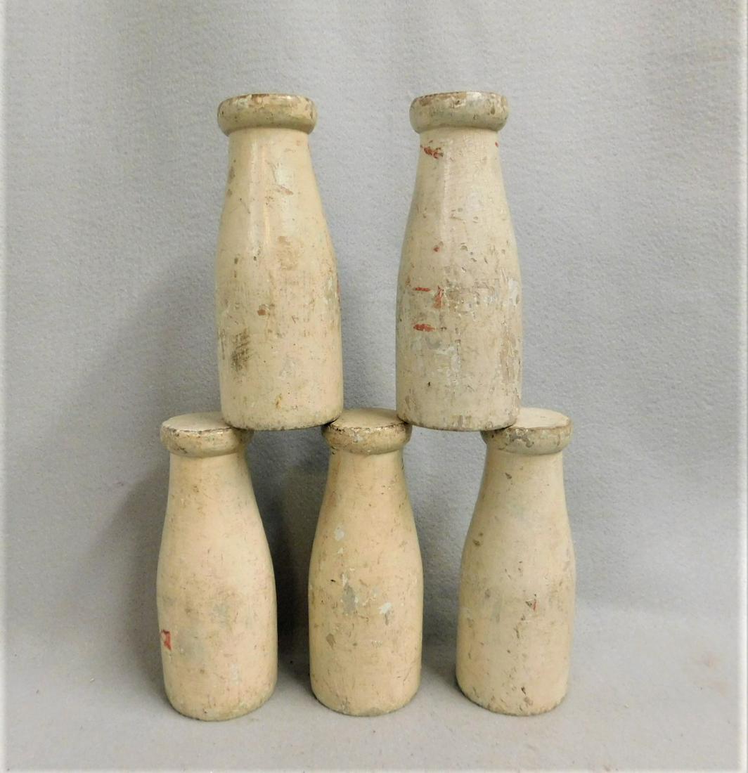 Lot of 5 Wooden Knockdown Bottles: Lot of 5 Wooden Knockdown Milk Bottles in VG Cond. - 7 1/2in.H. x 2 3/4in.W.Base