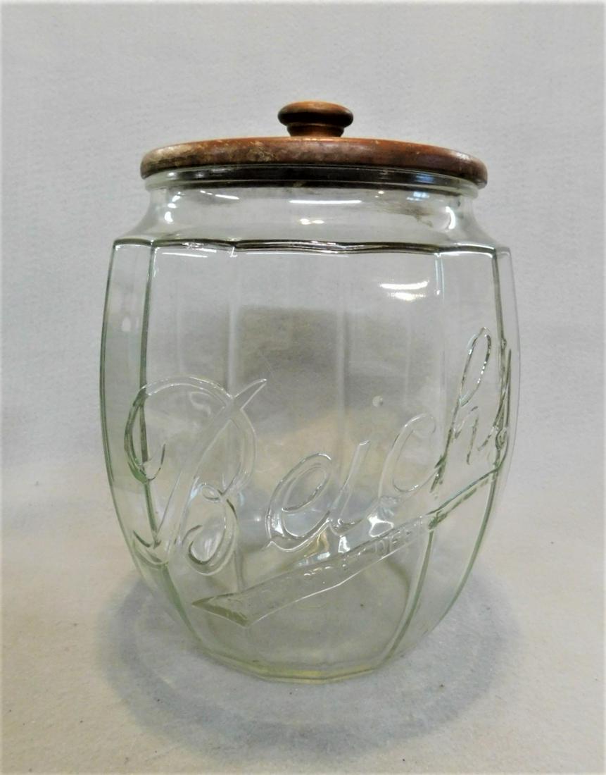 Vintage 'Beich's" Candy & Cookie Jar: Vintage "Beich's" Candy & Cookie Cannister w/Wooden Lid in VG Cond. - 12inH. x 9in.W.