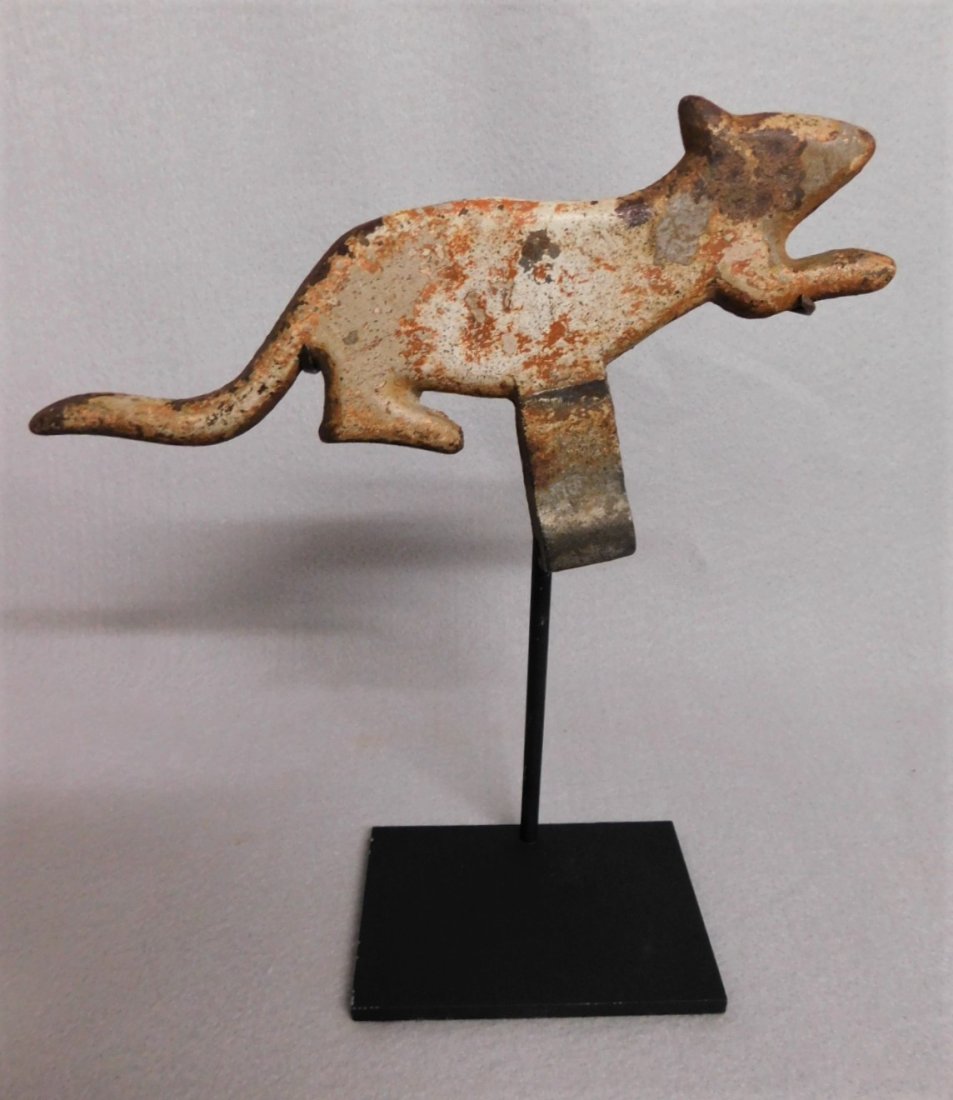 Early 20thC. Iron "Rat: Early 20thC. Iron "Rat' Target w/Custom Std. in VG Cond. Signed Evans - 8 1/2in.W.x4in.H.
