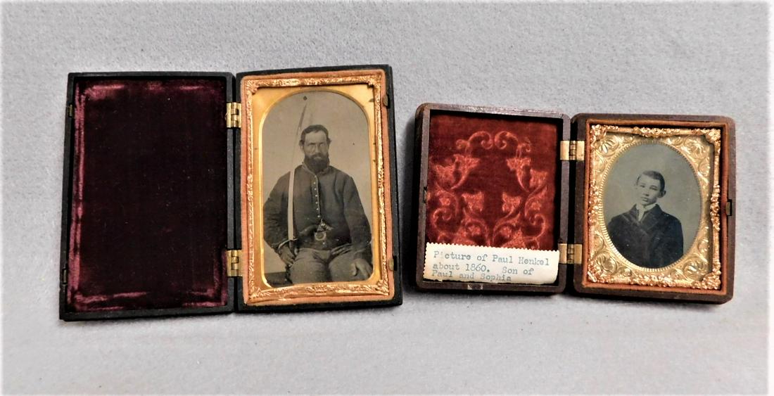 Lot of 2 Civil War Daguerrotypes: Lot of 2 Civil War Daguerrotypes of Confederate Soldier w/Sword, Hand Gun & Belt Buckle & One of Young Man in VG Cond.