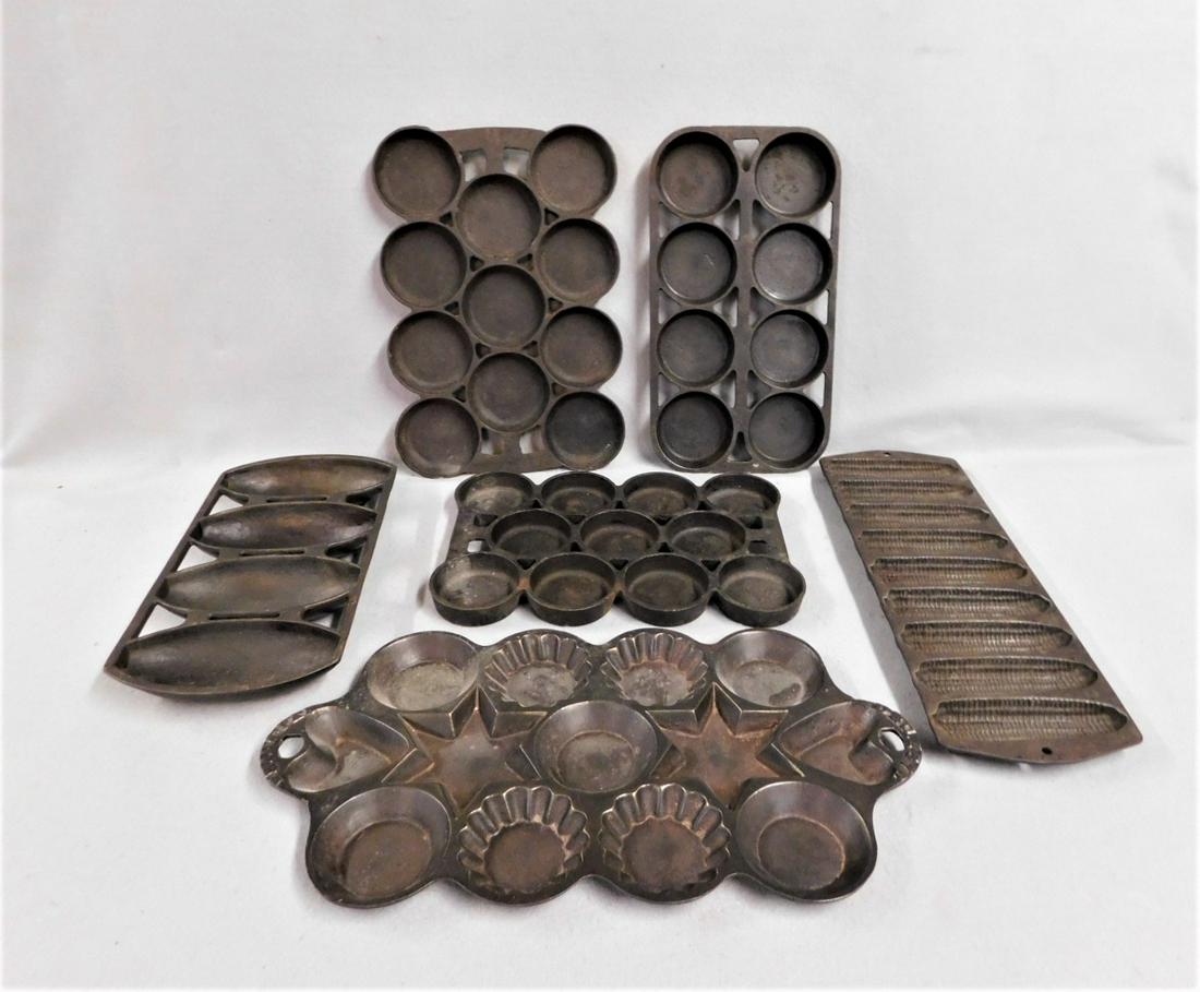Lot of 6 Ironware Pans: Lot of 6 Ironware Pans incl. 1 Griswold Muffin Pan in VG Cond