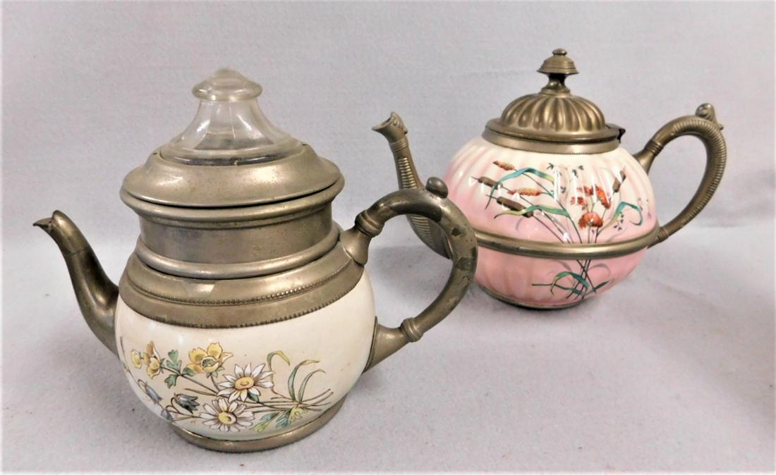 Lot of 2 Pewter Graniteware Pcs.: Lot of 2 Pewter Graniteware Pcs. incl. a Coffee Pot w/Daisies Pattern & a Teapot in Cattail Pattern in VG Cond.