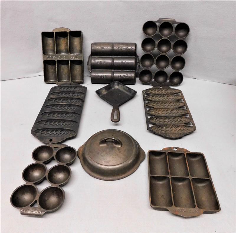 Lot of Nine(9) Pieces of "Griswold" Iron Bakeware: Lot of Nine(9) ( 7 are marked, 2 Attrib. to) Pieces of "Griswold" Iron Bakeware in VG Cond.