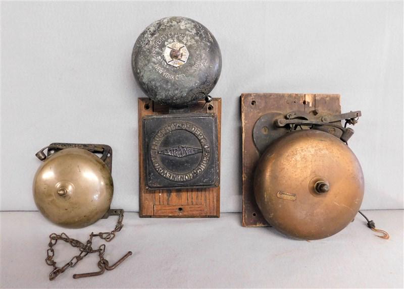 Lot of Three(3) Gong Bells: Lot of Three(3) Gong Bells. Left to Rgt. - "Bates Patent";"Strander"; Brass Bell