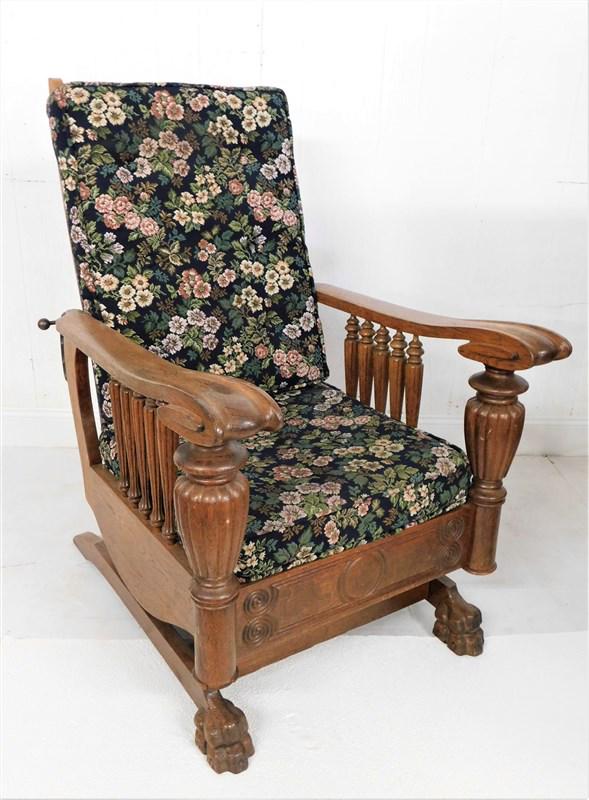 Rocker Morris Chair with Rod Back: Rocker Morris Chair with Rod Back Rest & Claw Feet.