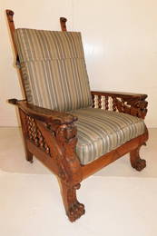 Solid Oak Morris Chair with Griffin Carvings