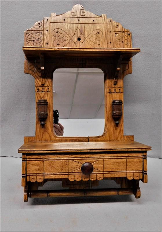 Solid Oak Wall Shaving Mirror: Fancy Solid Oak Wall Shaving Mirror with Drawer