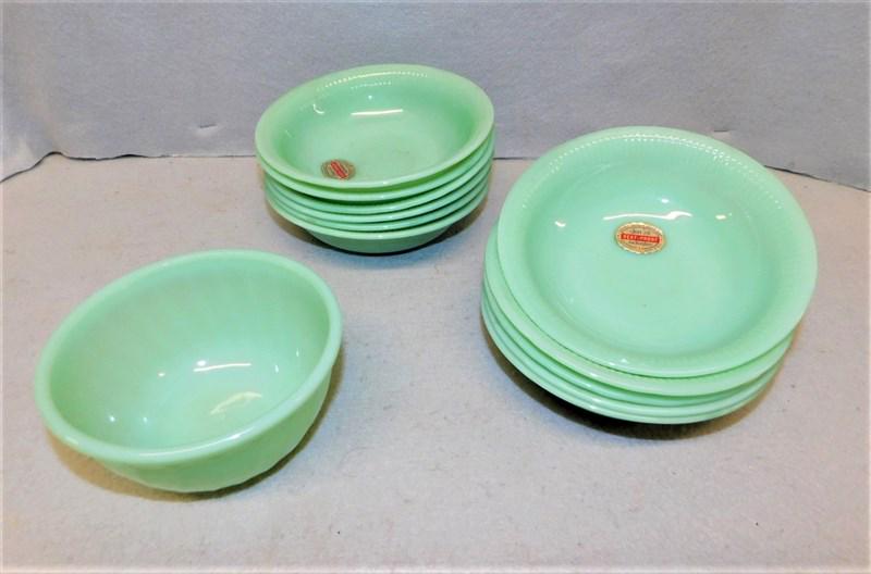 Lot of 12 Pcs. of Jadeite: Lot of 12 Pcs. of Jadeite in VG Cond., All marked "Fire King", Some W/Paper Labels