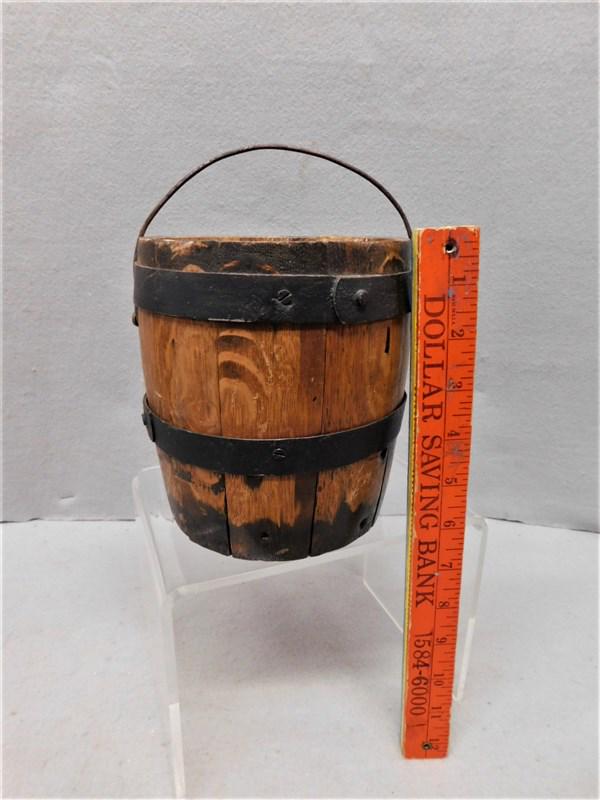 Small Cute Wooden Barrel Pail: Small Cute Wooden Barrel Pail in Gd. Cond.