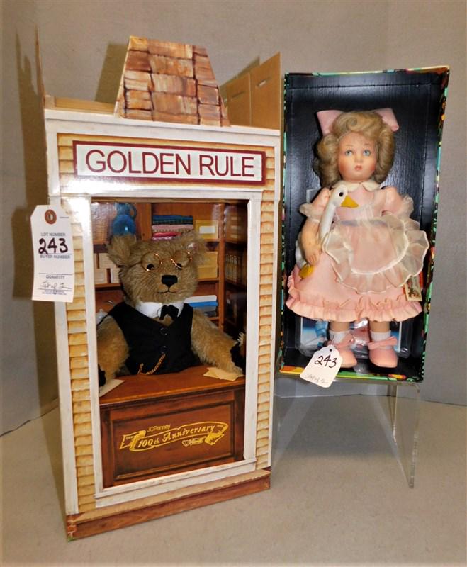 Lot of 2 - Lenci Doll & Teddy Bear: Lot of 2 - 13 1/2in. "Lenci Aurelia Doll & a 100th Anniversary JC Penney Teddy in Box Store in VG Cond.