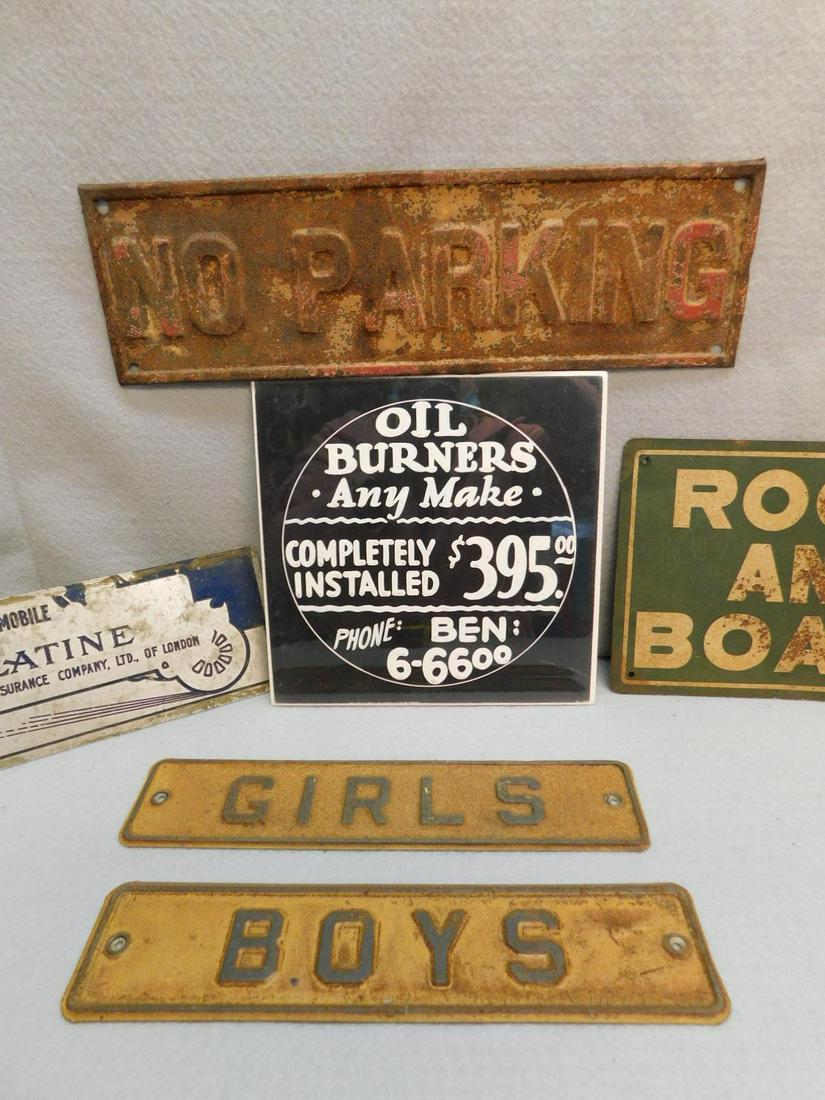 Lot of 5 Antique Metal Signs & 1 Paper Sign (1 of 2)