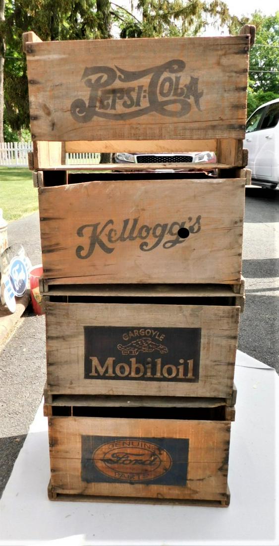 Lot of 4 Old Crates w/Custom Advertising: Lot of 4 Old Crates w/Custom Advertising Applied