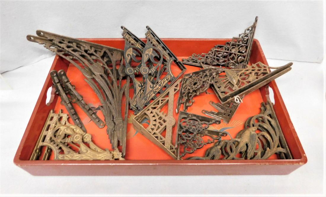 11 Prs. of Ornate Vict. Iron Brackets: Lot of 11 Prs. of Ornate Vict. Iron Brackets in Gd. Cond. Ranging in Sz. from 4H.-13in.H.