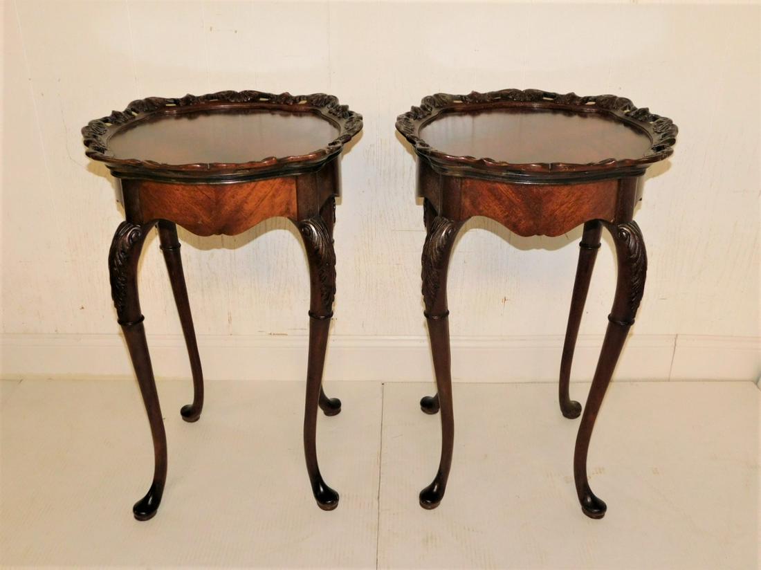 Pr. of Mahogany End Tables: Pr. of Fancy Mahogany Cabriole Leg End Tables w/Ornate Pie Crust Edging in VG Cond. (29 1/4in.H. x 18in.Sq. Top)