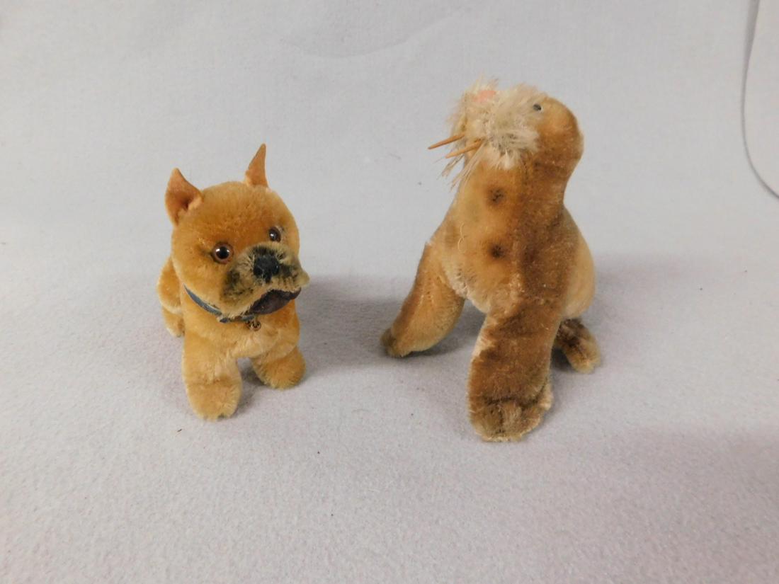 Lot of 2 Steiff Animals: Lot of 2 Steiff Mohair Animalsincl. a Boxer Dog w/Collar & a Walrus (Missing Tusks- Toothpicks Used) in VG Cond.