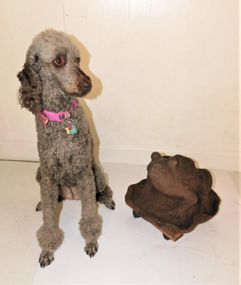 Lg. Iron Sitting Garden Frog: Lg. Cast Iron Sitting Garden Frog on Lily Pad in Gd. Cond. - 14in.W.x15in.D.x11 1/2in.H. ** Note weight 50lbs.plus