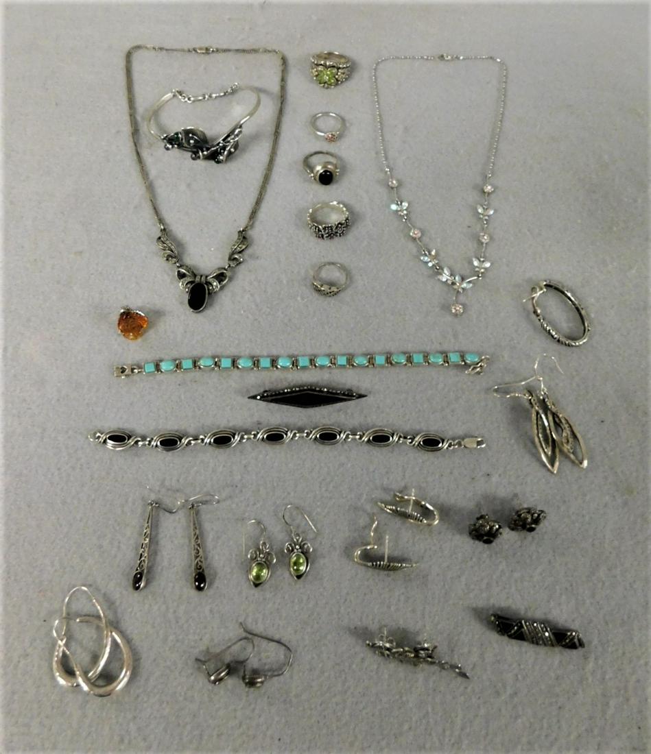 Lg. Lot of Sterling Jewelry: Lg. Lot of Sterling Jewelry incl. Necklaces, Rings, Bracelets & Earrings in VG Cond. (Incl. 2 Broken Earrings & 1 Odd)