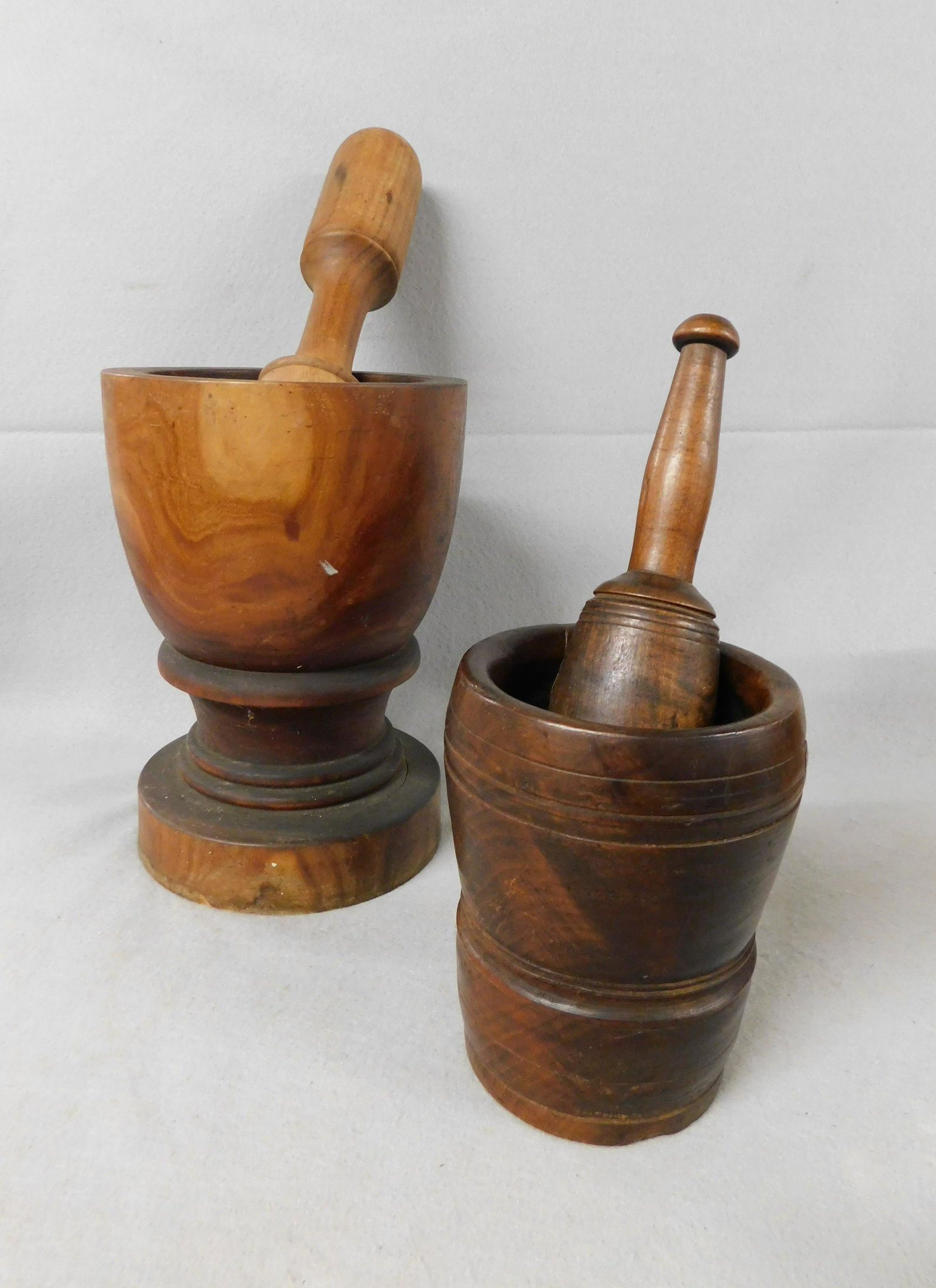 2 Early Wooden Mortar/Pestles: Lot of 2 Early Wooden Mortar/PestlesMid to Late 19thC. in VG Cond. - 11 1/2in.H.& 7 1/2in.H.