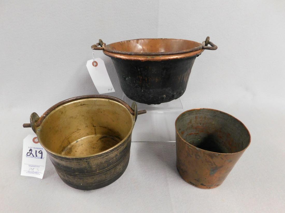 Lot of 3 Copper & Brass Pots: Lot of 3 Copper & Brass Pots in Gd. Cond.